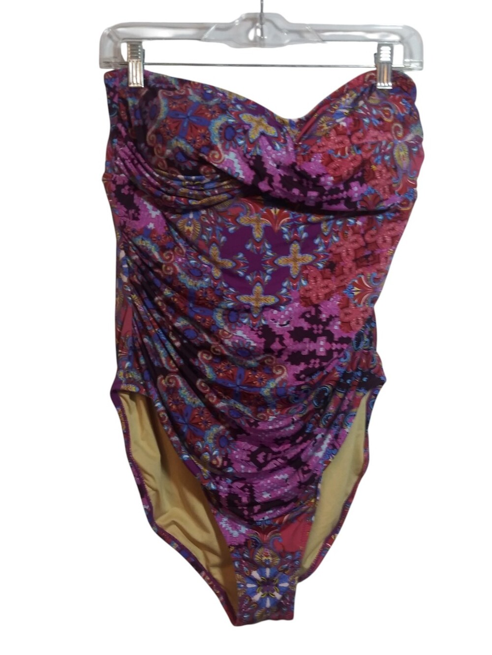 Garnet Hill Ruched Bandeau One-Piece Swimsuit Strapless Size 16